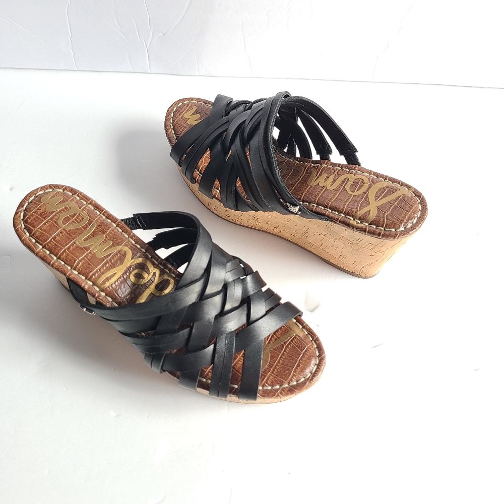 SAM EDELMAN Devon black wedge leather sandals